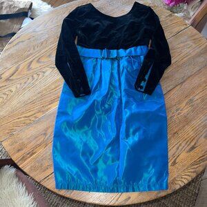 LAURA ASHLEY taffeta/velvet/v neck button back dress/long button cuff/GORGEOUS!8